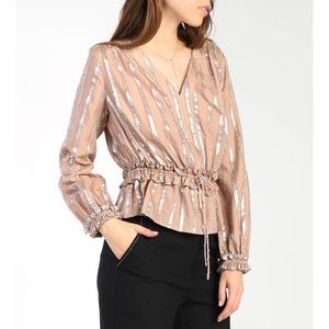 Free People Pink and Silver Peplum Ruffle Blouse